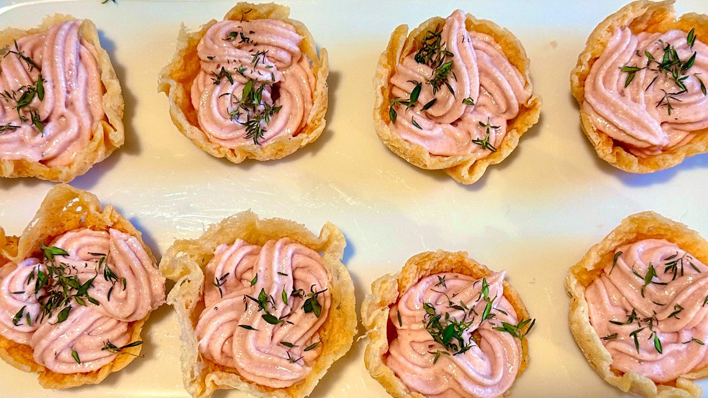 Homemade Parmigiano Reggiano baskets with Mortadella mousse | Carlo Florence chef