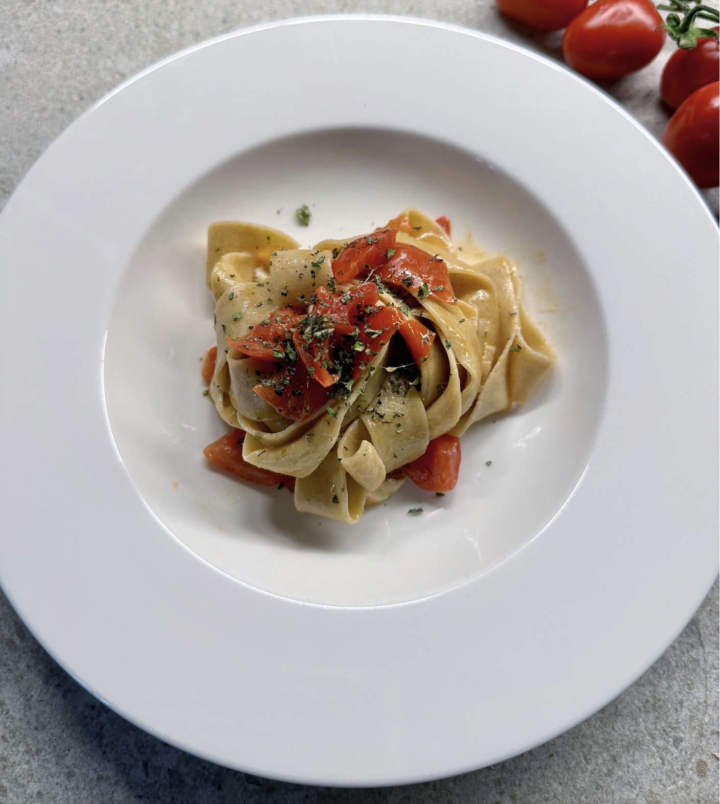 Rustic pappardelle with tomatoes and scamorza cheese | Carlo Florence chef