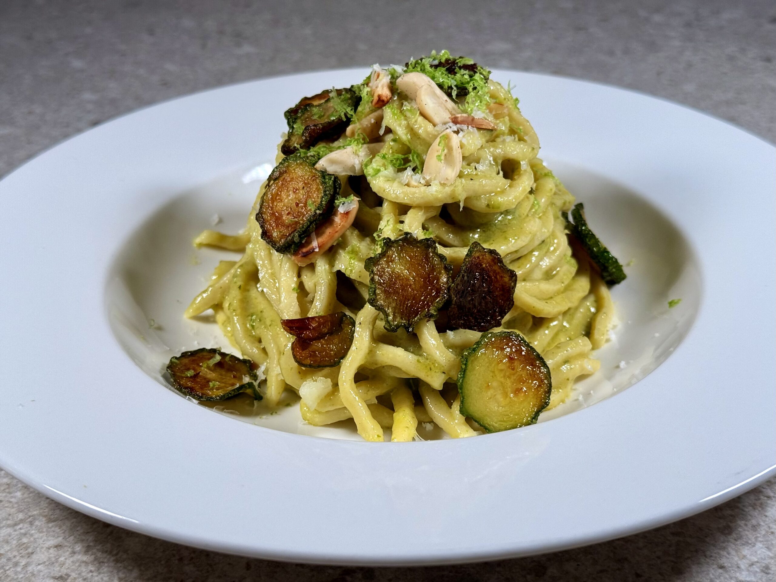 Spaghetti alla chitarra with zucchini cream and pecorino | Carlo Florence chef